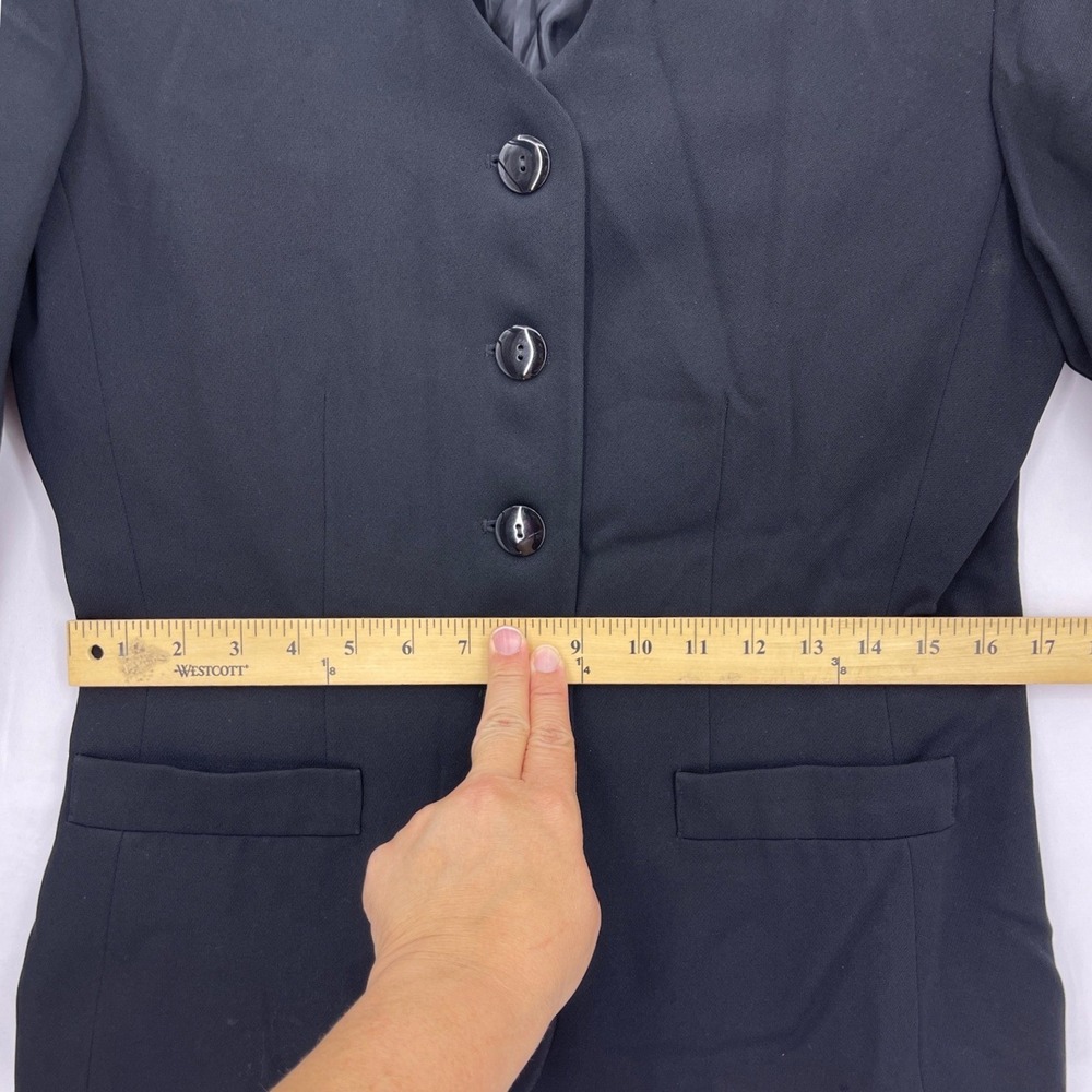 Kasper A.S.L. Black Blazer 8 Padded Shoulders Faux Pockets Button Front - Picture 5 of 8